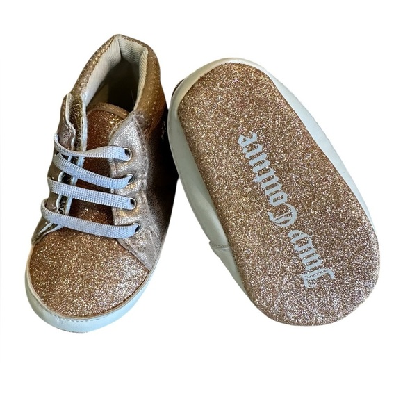 NEW FASHION JUICY COUTURE BABY SARATOGA SPARKLE ROSE GOLD CRIB SHOES - Picture 1 of 8